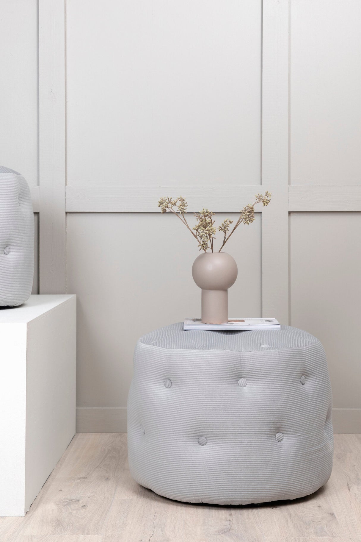 Benjamin Pouf - grau/Polyester - Kord - Ottomane / Poufs - ALVAHOME