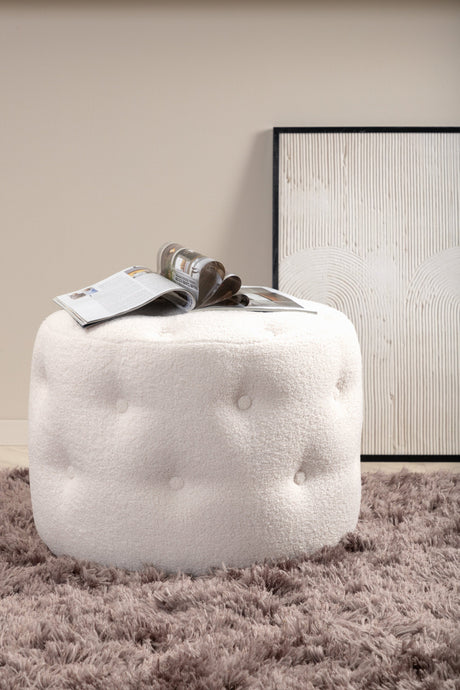 Benjamin Pouf - weiß/Polyester - Teddy - Ottomane / Poufs - ALVAHOME