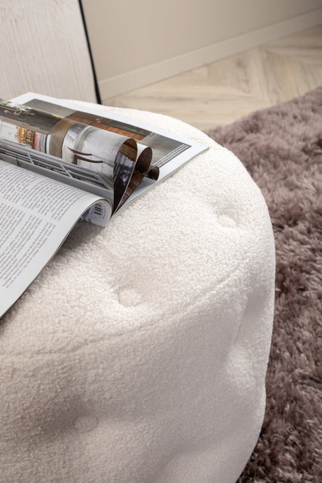 Benjamin Pouf - weiß/Polyester - Teddy - Ottomane / Poufs - ALVAHOME