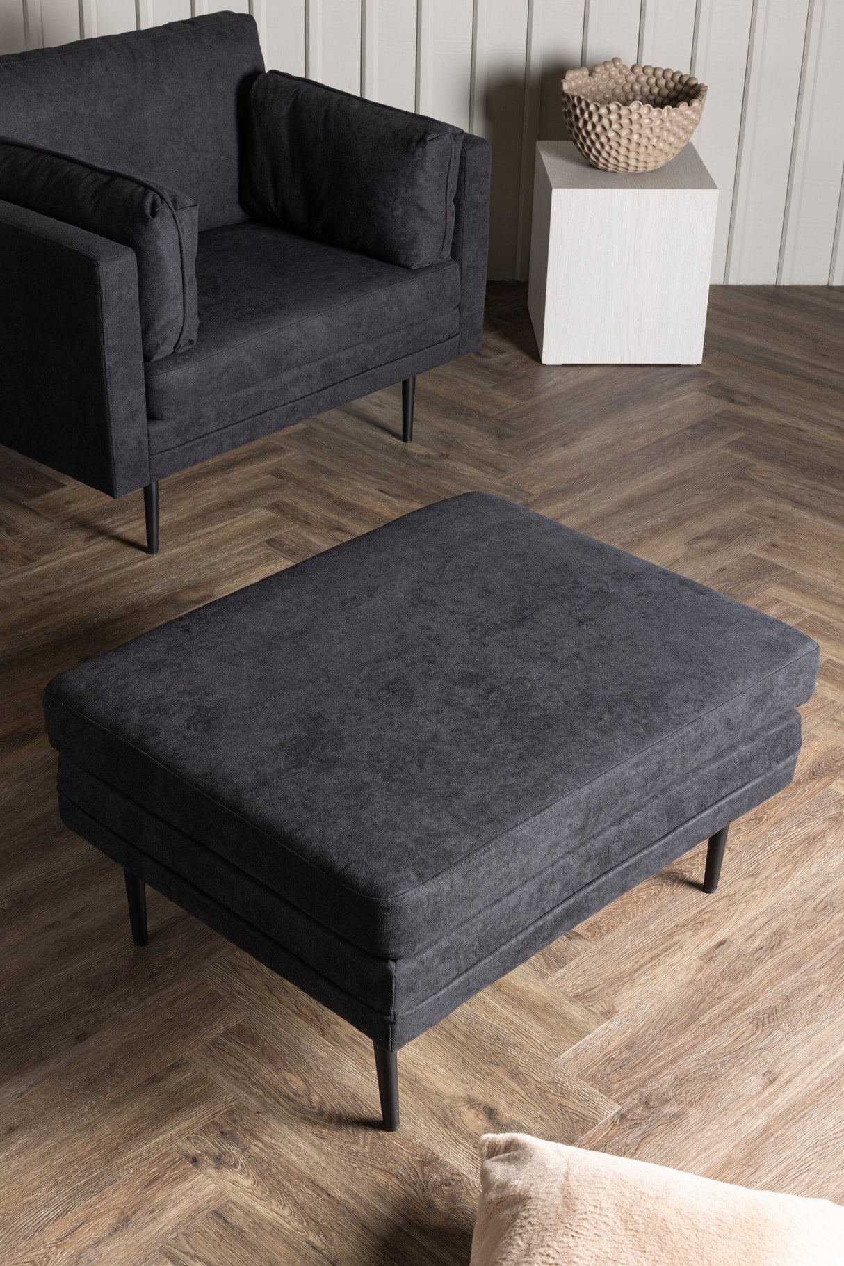 Boom Ottoman - schwarz/Polyester - Leinen - Ottomane / Poufs - ALVAHOME