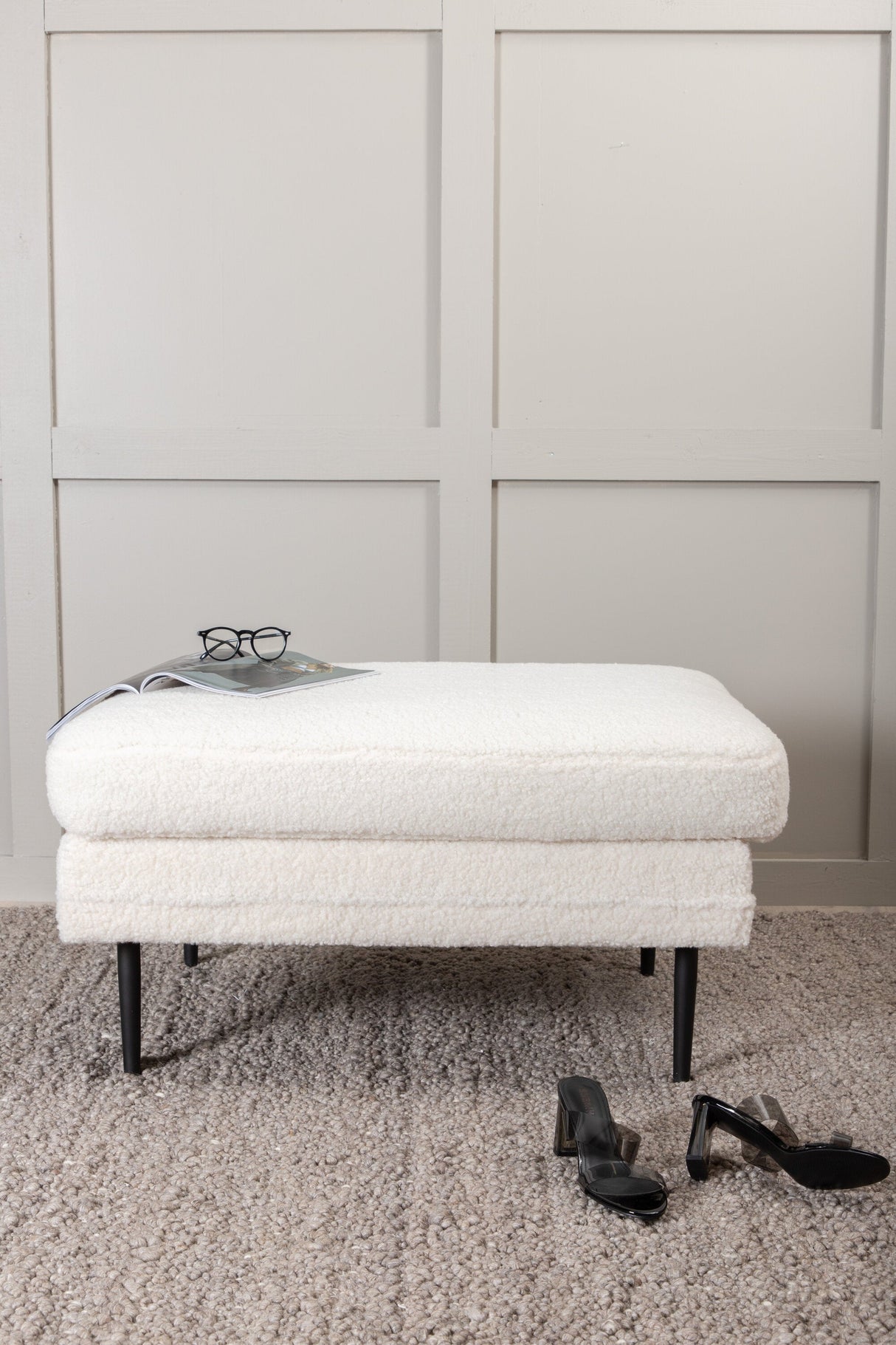 Boom Ottoman - weiß/Polyester - Teddy - Ottomane / Poufs - ALVAHOME