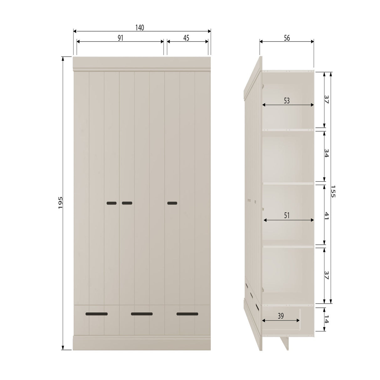Connect 3 - türiger Kleiderschrank - staub/Kiefer [fsc] - Kleiderschränke - ALVAHOME