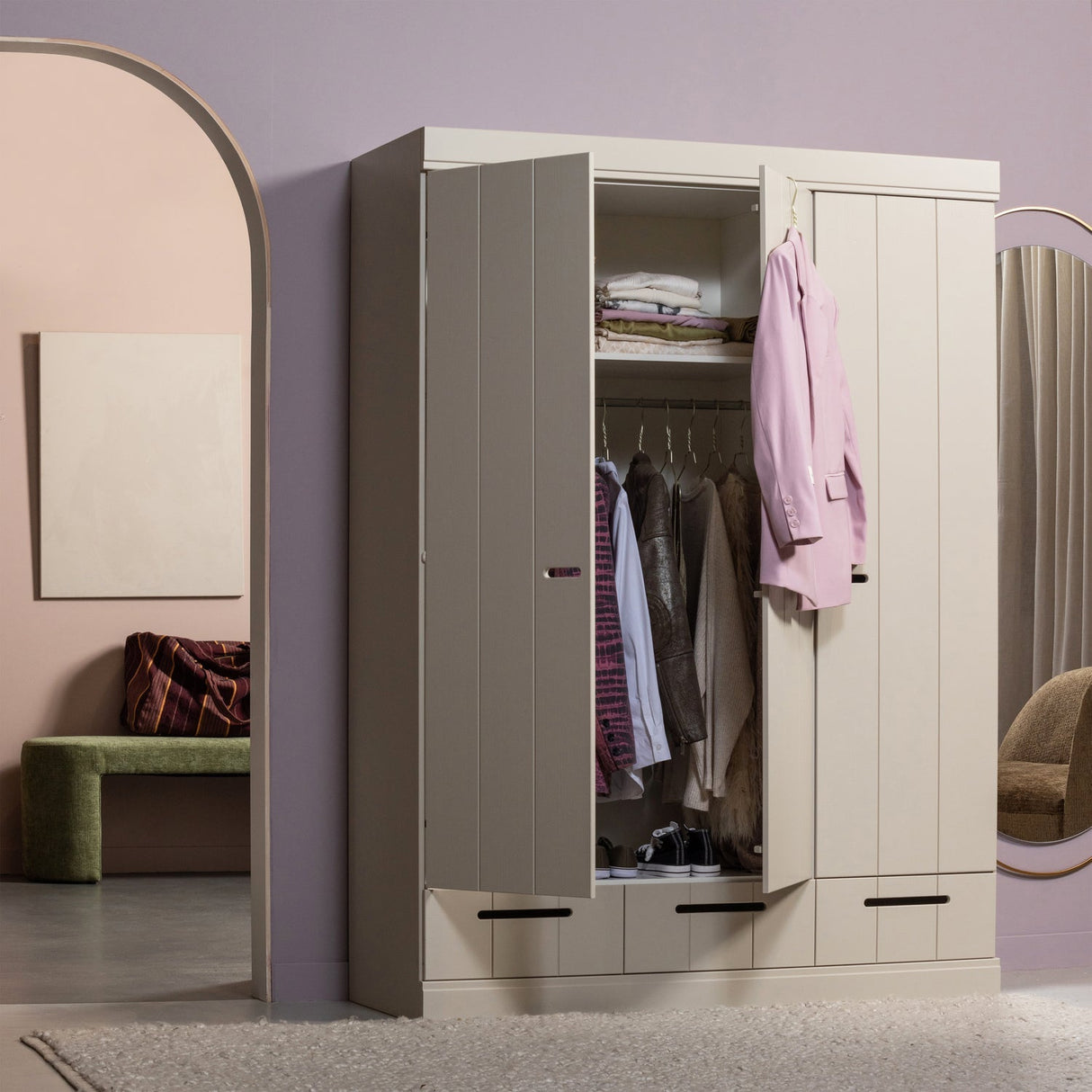 Connect 3 - türiger Kleiderschrank - staub/Kiefer [fsc] - Kleiderschränke - ALVAHOME