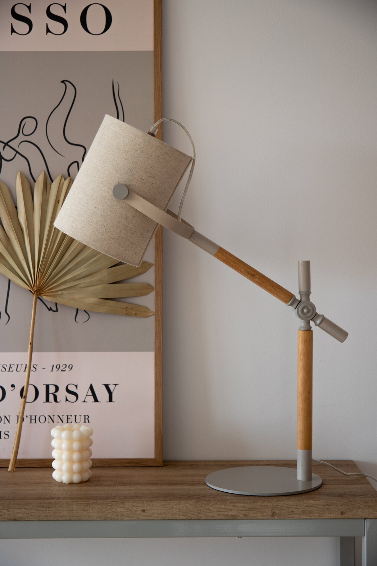 Dennis Tischlampe - beige/Polyester - Leinen - Tischlampen - ALVAHOME