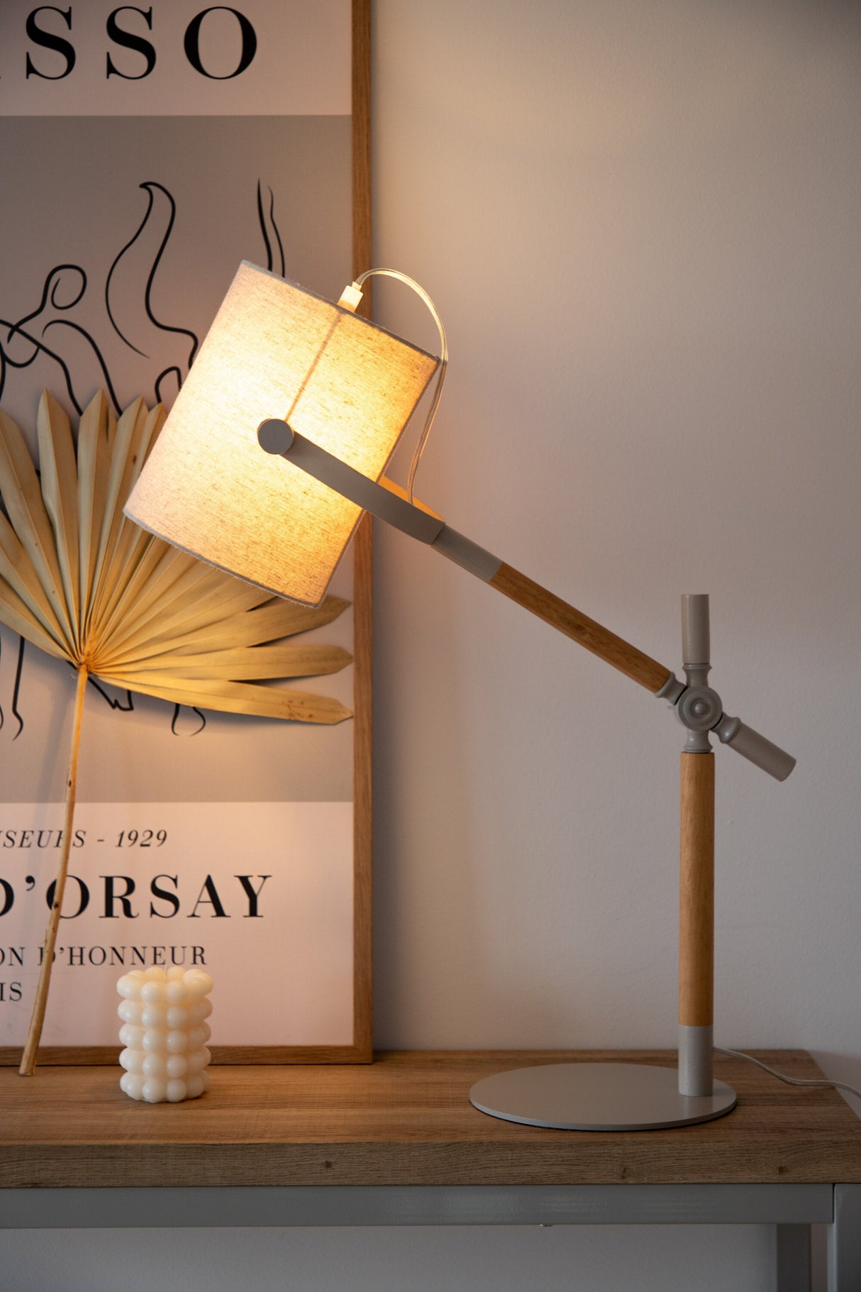Dennis Tischlampe - beige/Polyester - Leinen - Tischlampen - ALVAHOME