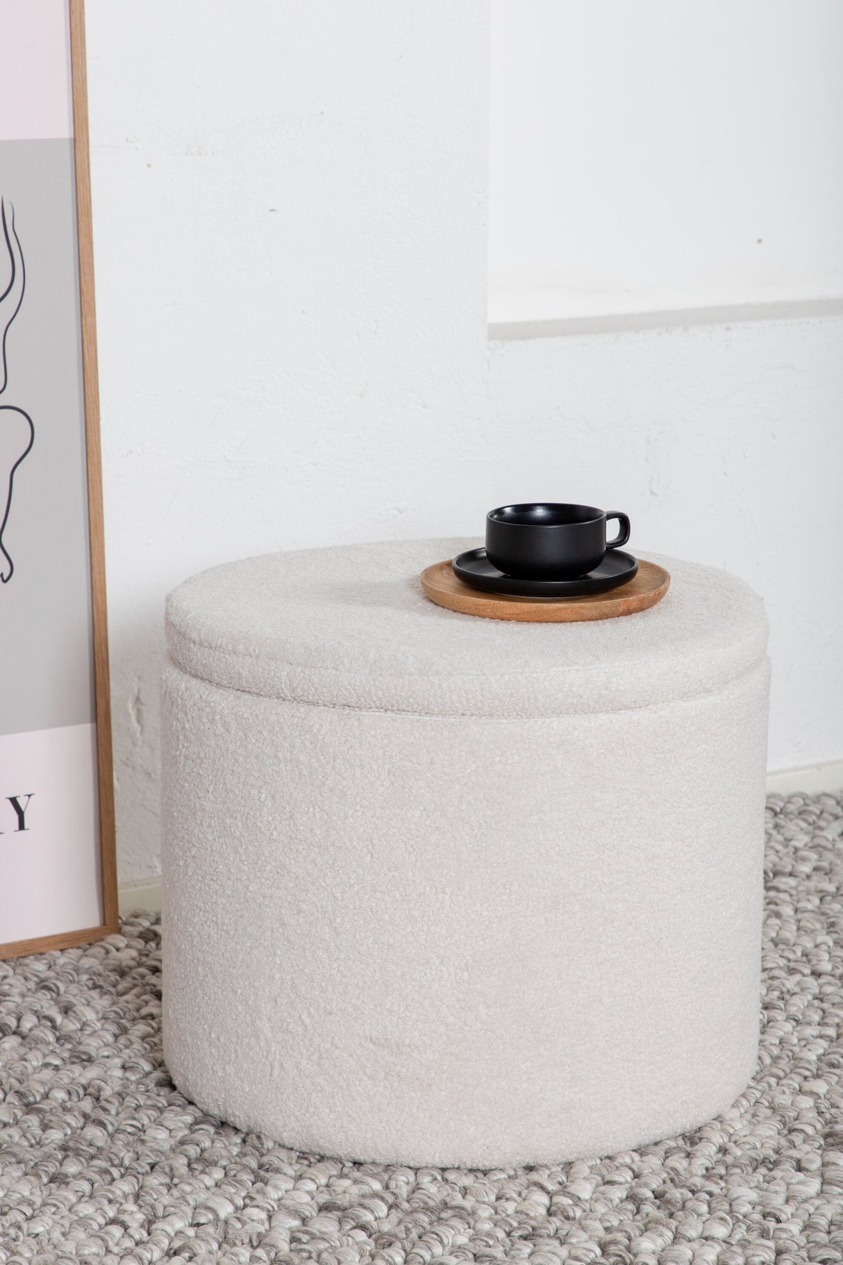 Dunken Pouf - weiß/Polyester - Teddy - Ottomane / Poufs - ALVAHOME