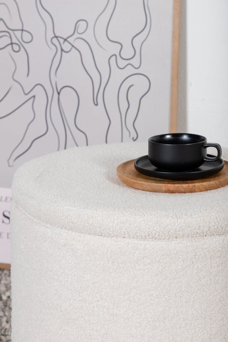 Dunken Pouf - weiß/Polyester - Teddy - Ottomane / Poufs - ALVAHOME