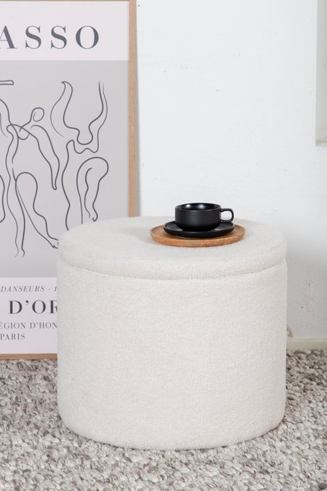 Dunken Pouf - weiß/Polyester - Teddy - Ottomane / Poufs - ALVAHOME