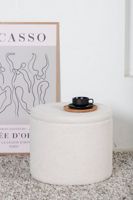 Dunken Pouf - weiß/Polyester - Teddy - Ottomane / Poufs - ALVAHOME