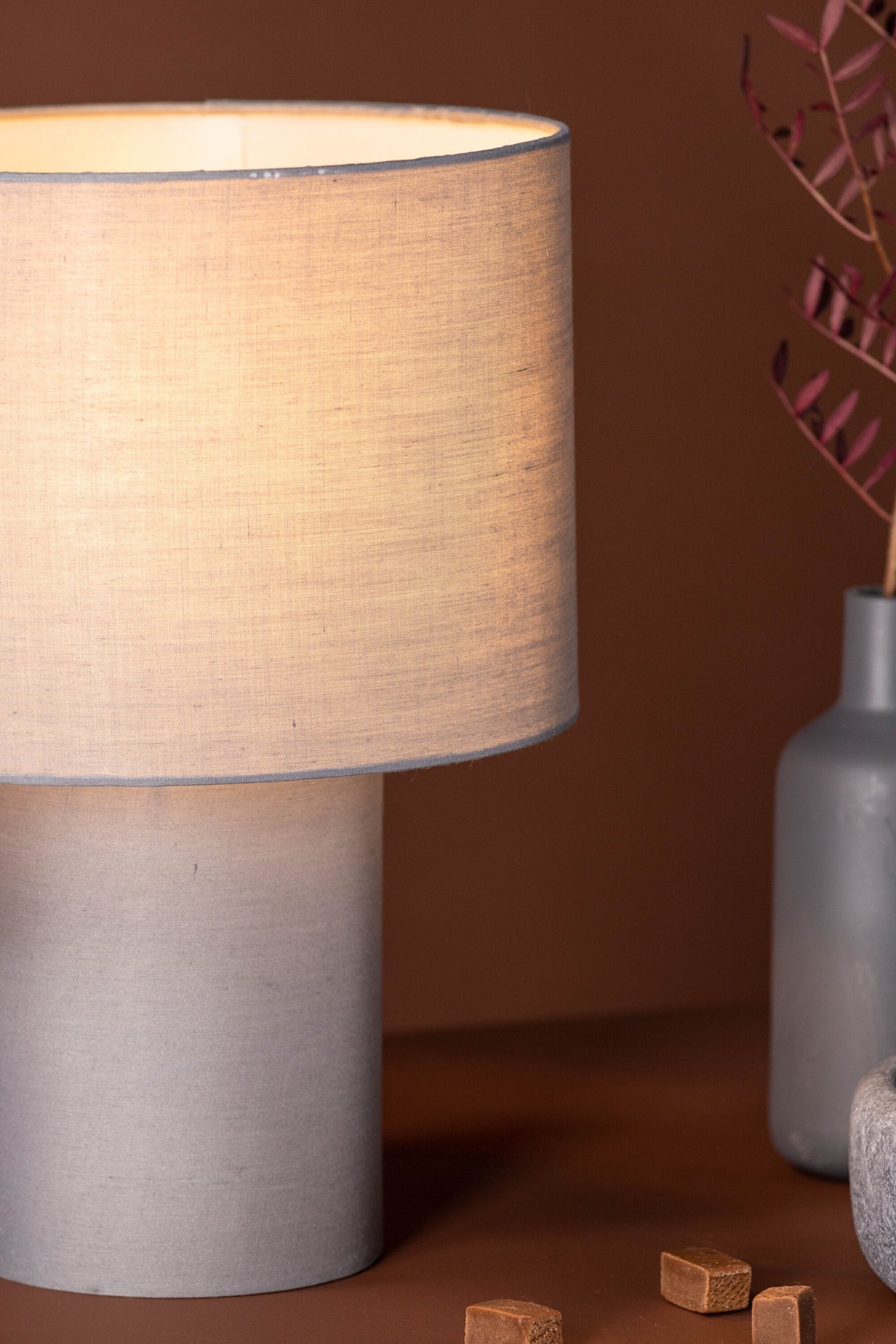 Etenio Tischlampe - dunkelgrau/Polyester - Leinen - Tischlampen - ALVAHOME