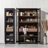 Goos Vitrinenschrank - schwarz/walnuss/Kiefer [fsc] - Vitrinenschränke - ALVAHOME