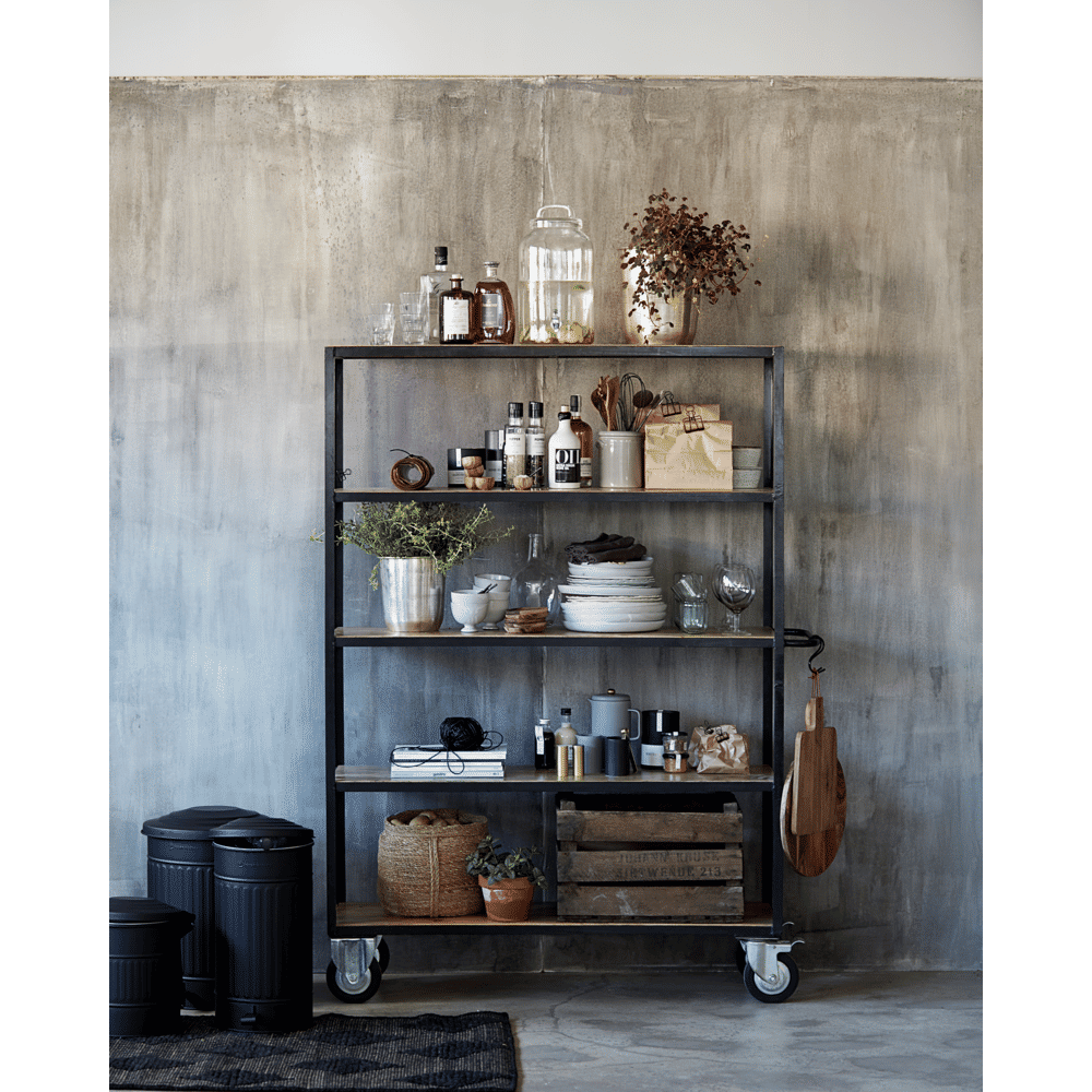 HD Regal mit 4 Rollen - schwarz/wood - Regale - ALVAHOME