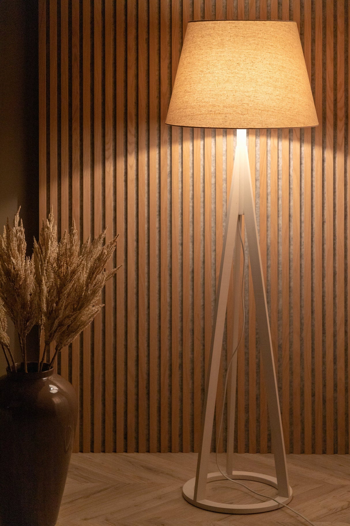 Kona Stehlampe - weiß/Polyester - Leinen - Stehlampen - ALVAHOME