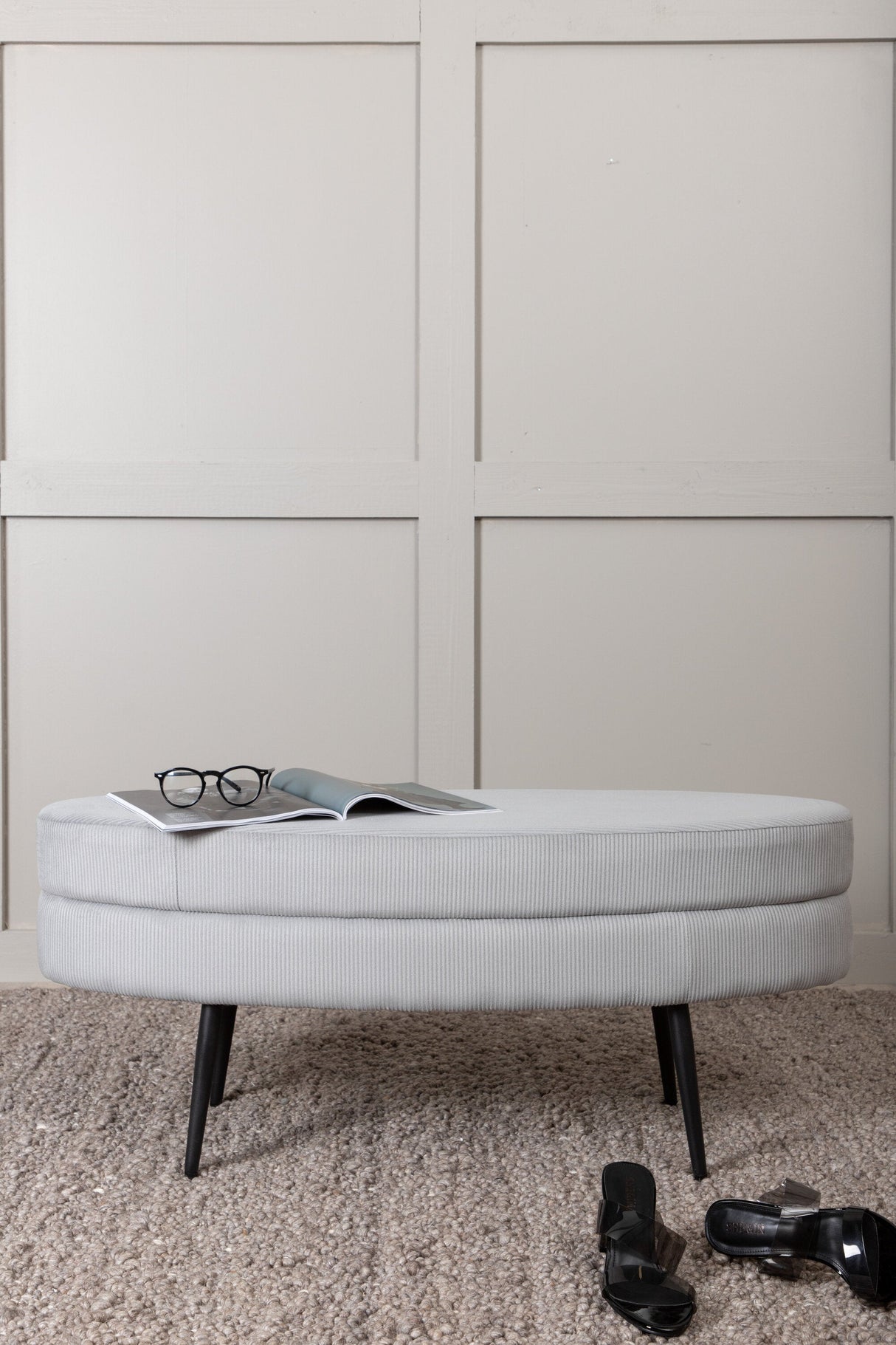 Otto Ottoman - grau/Polyester - Kord - Ottomane / Poufs - ALVAHOME
