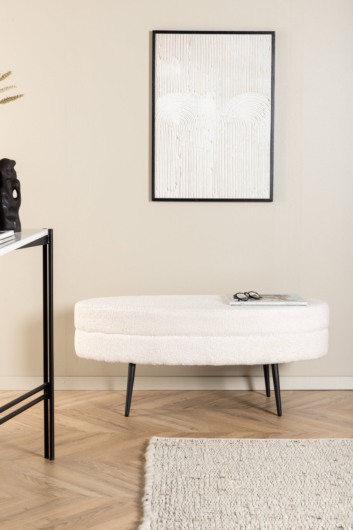 Otto Ottoman - weiß/Polyester - Teddy - Ottomane / Poufs - ALVAHOME