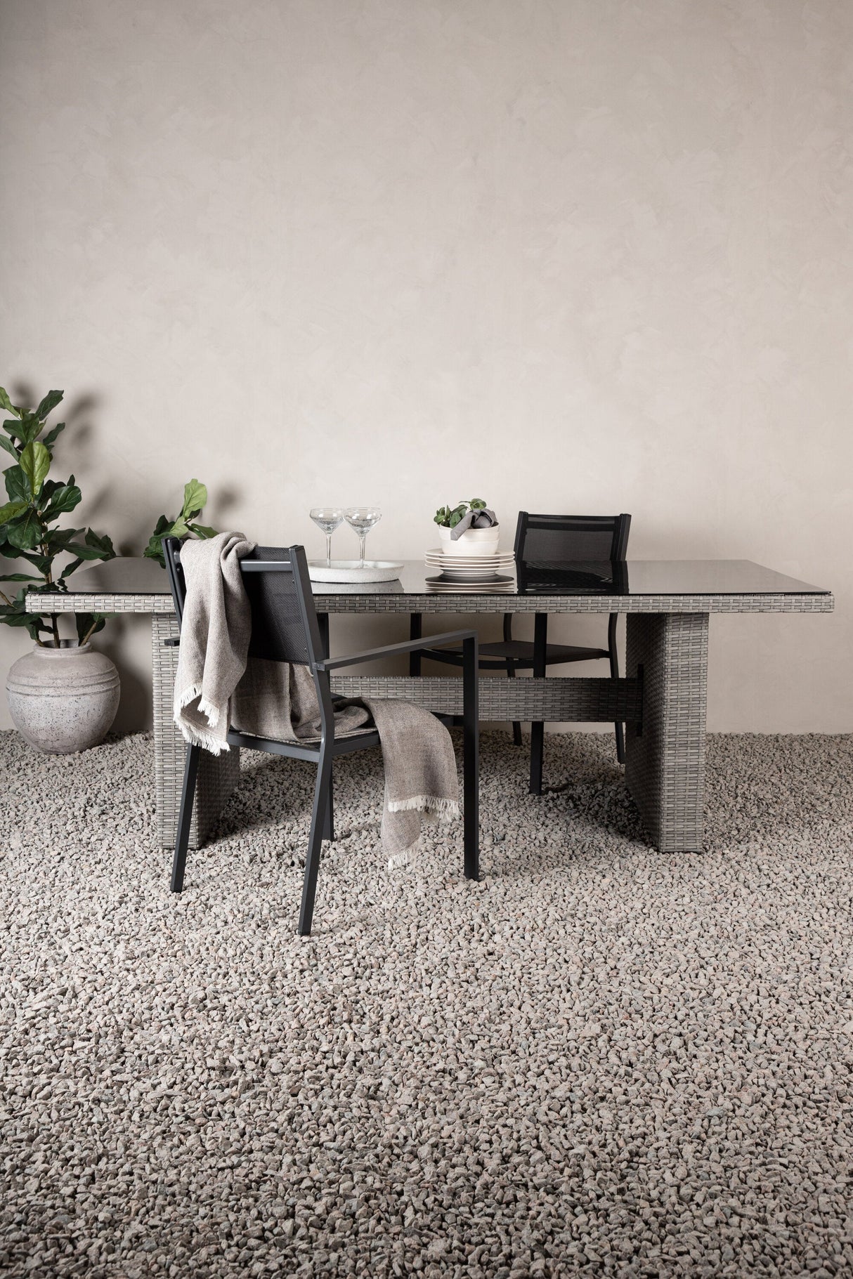 Padova Outdoor - Esstisch rechteckig - grau/Weidengeflecht - Outdoor - Esstische (rechteckig) - ALVAHOME