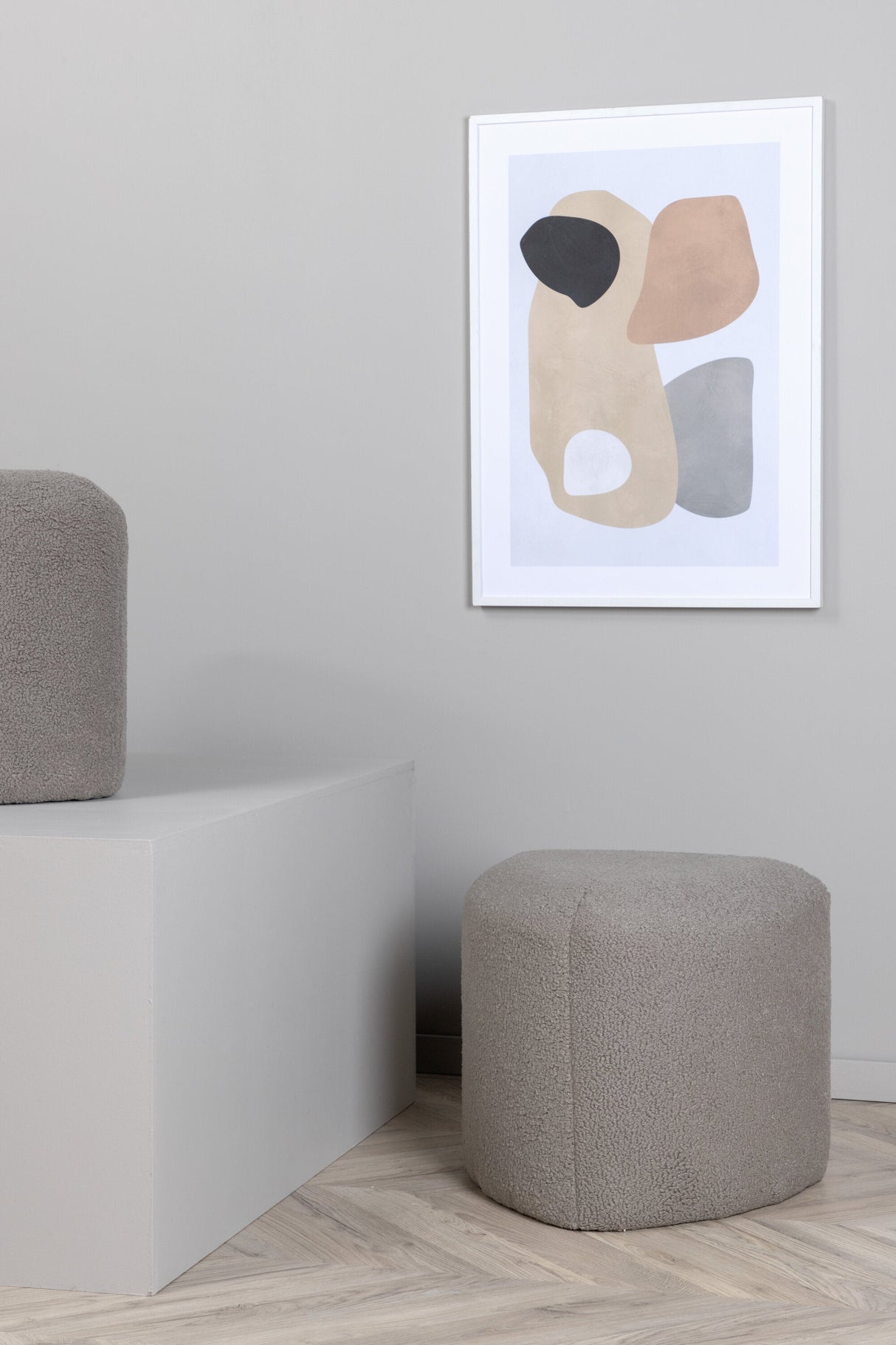 Peg Pouf - grau/Polyester - Teddy - Ottomane / Poufs - ALVAHOME