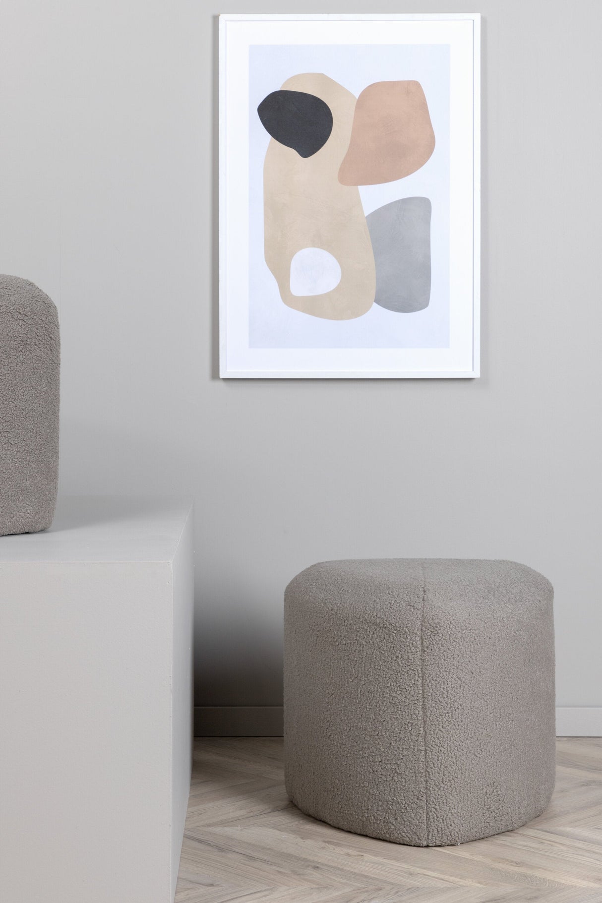 Peg Pouf - grau/Polyester - Teddy - Ottomane / Poufs - ALVAHOME
