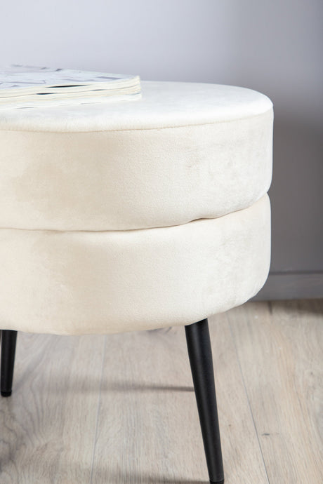 Pot Pouf - hellbeige/Polyester - Samt - Ottomane / Poufs - ALVAHOME