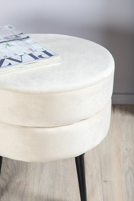 Pot Pouf - hellbeige/Polyester - Samt - Ottomane / Poufs - ALVAHOME