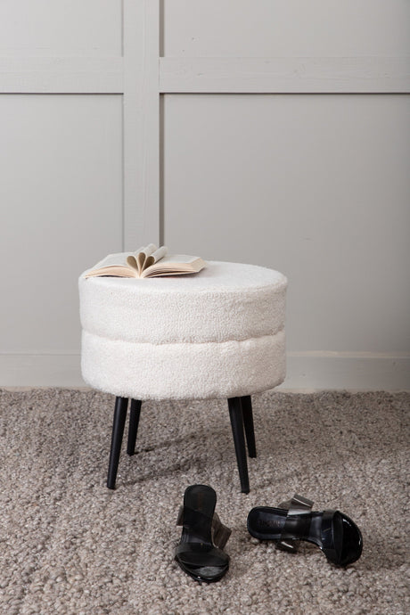 Pot Pouf - weiß/Polyester - Teddy - Ottomane / Poufs - ALVAHOME