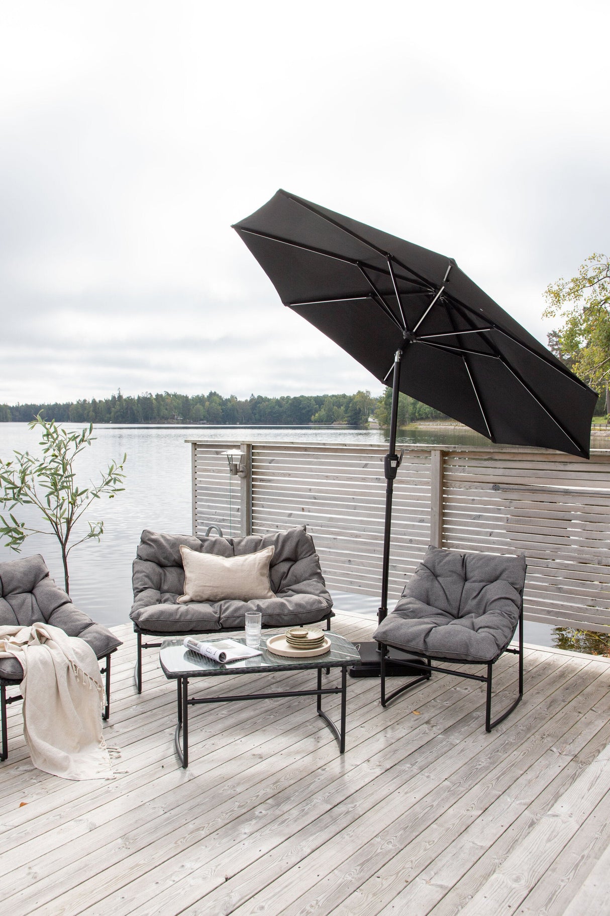 Sabal Sonnenschirm - schwarz/Polyester - Sonnenschirme - ALVAHOME