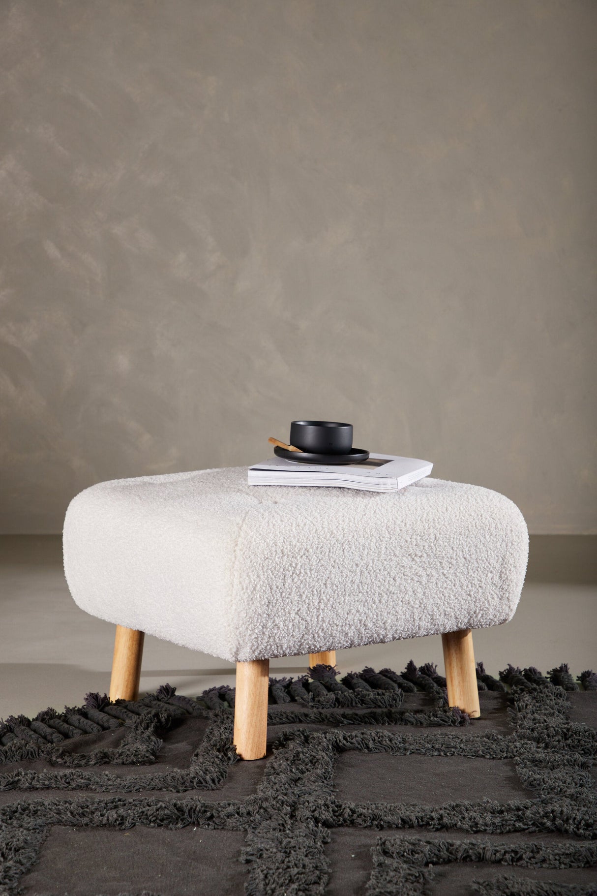 Salina Ottoman - weiß/Polyester - Teddy - Ottomane / Poufs - ALVAHOME