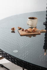 Volta Outdoor - Esstisch rund - schwarz/Weidengeflecht - Outdoor - Esstische (rund) - ALVAHOME